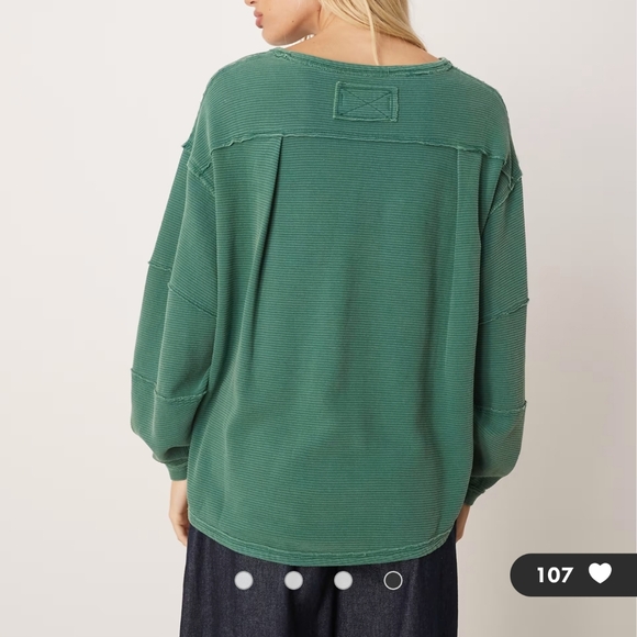 Free People Total Eclipse Tee In Pine Long Sleeve Ribbed Oversized Shirt - Picture 4 of 13